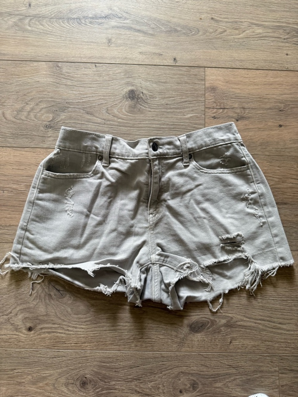 aerie Distressed Light Beige Denim Shorts